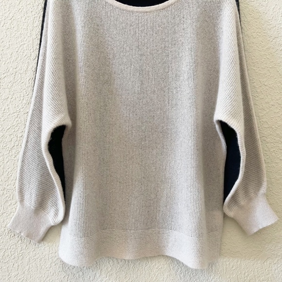 White + Warren Cashmere Sweater Colorblock Pullover Soft Classic Black Cream L - Picture 4 of 6